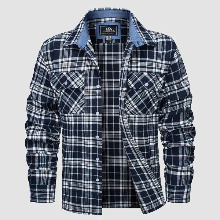 Flannel Shirt - Men's Plaid Button-Up Shirt with Breast Pockets