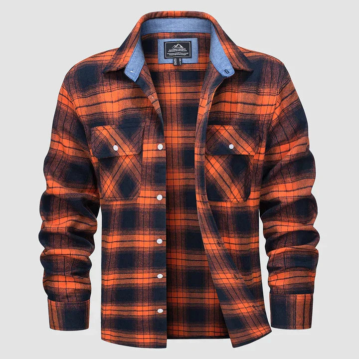 Flannel Shirt - Men's Plaid Button-Up Shirt with Breast Pockets