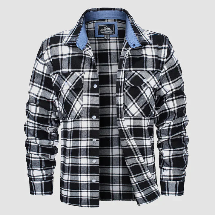 Flannel Shirt - Men's Plaid Button-Up Shirt with Breast Pockets