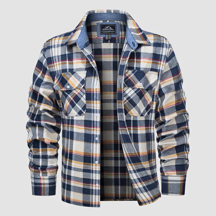 Flannel Shirt - Men's Plaid Button-Up Shirt with Breast Pockets