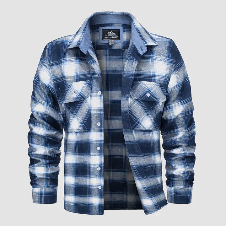 Flannel Shirt - Men's Plaid Button-Up Shirt with Breast Pockets