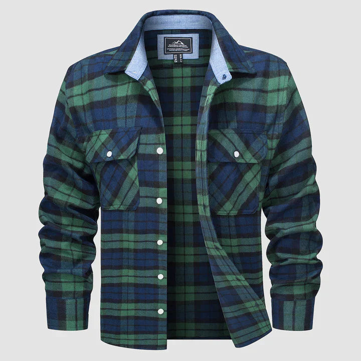 Flannel Shirt - Men's Plaid Button-Up Shirt with Breast Pockets