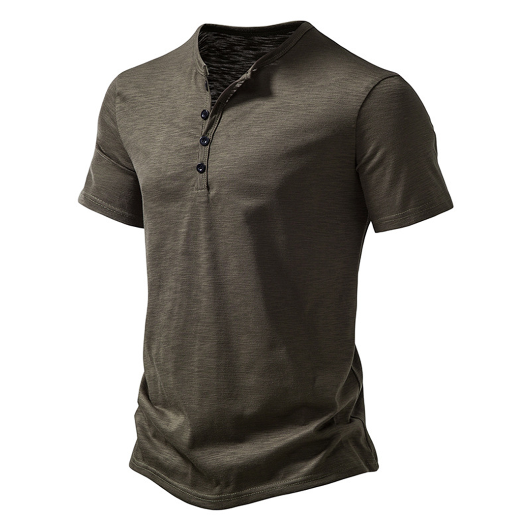 Men's T-Shirt - Quarter Button - Lightweight - Plain T-Shirt - Summer Shirt