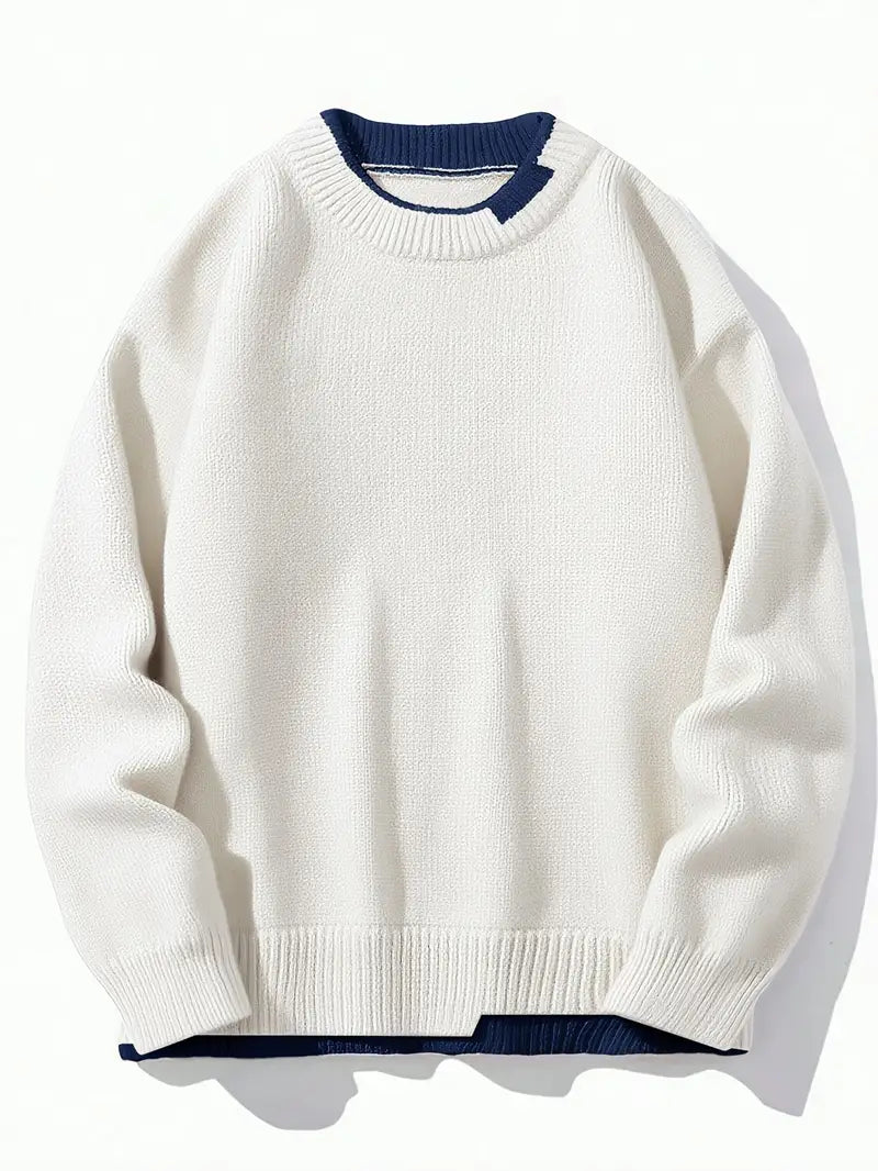 Knitted Jumper - Men's Casual Plain Crew Neck Pullover Sweater