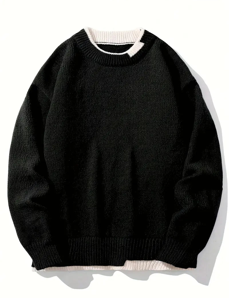 Knitted Jumper - Men's Casual Plain Crew Neck Pullover Sweater