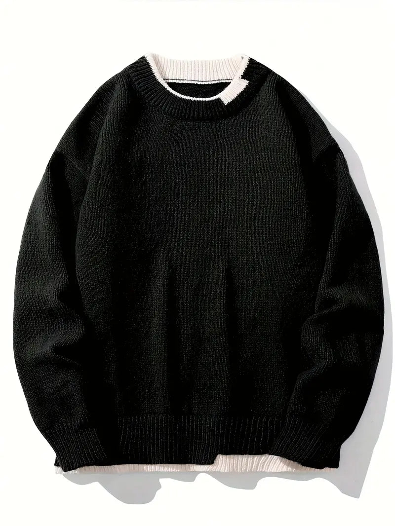 Knitted Jumper - Men's Casual Plain Crew Neck Pullover Sweater