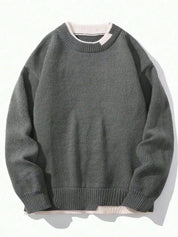 Knitted Jumper - Men's Casual Plain Crew Neck Pullover Sweater