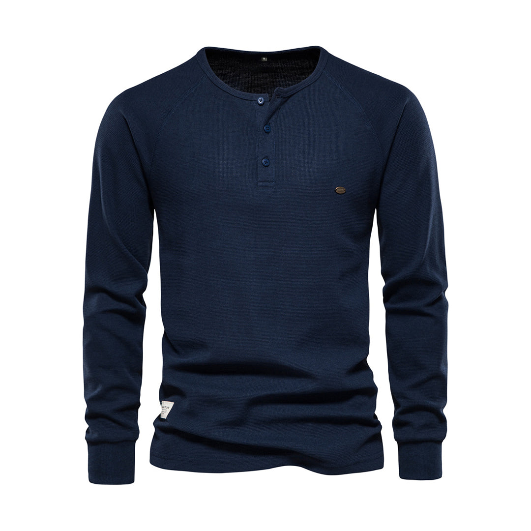 Long Sleeve T-Shirt - Men's Plain Quarter Button Long Sleeve Shirt