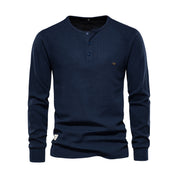 Long Sleeve T-Shirt - Men's Plain Quarter Button Long Sleeve Shirt