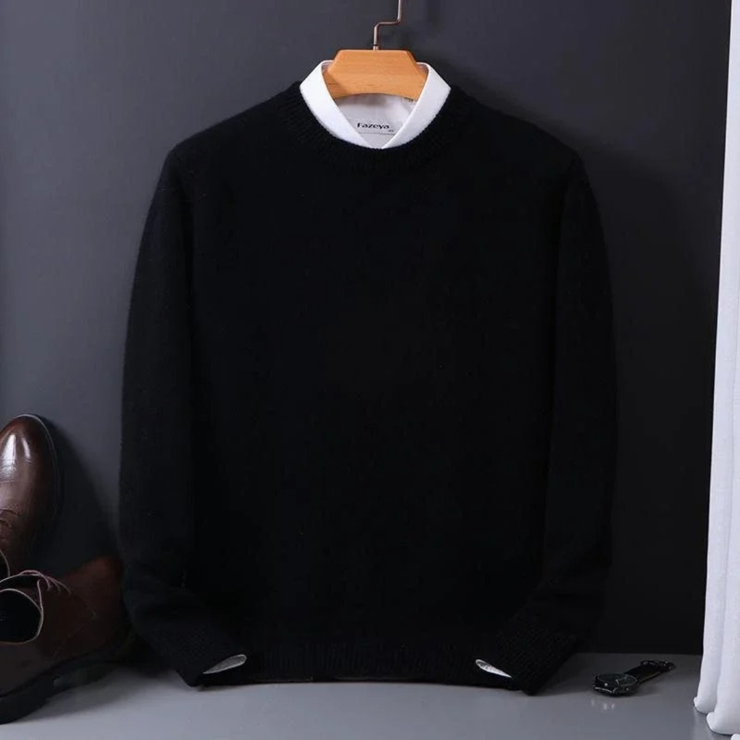 Knitted Sweater - Men's Plain Crew Neck Knitted Jumper for Winter-Men's Sweater-Chaps of London-Black-M-Chaps of London