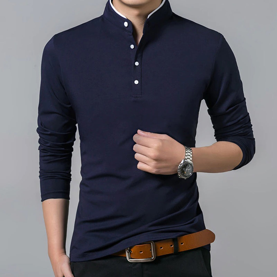 Long Sleeve T-Shirt - Buttoned Up - Slim Fit - Polo Shirt - Men's Clothing
