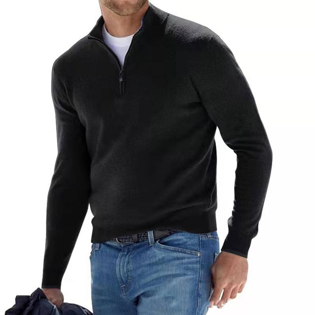 Men's Quarter Zip Sweater - Men's Knitted Half Zip Polo Jumper