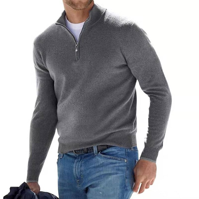 Men's Quarter Zip Sweater - Men's Knitted Half Zip Polo Jumper
