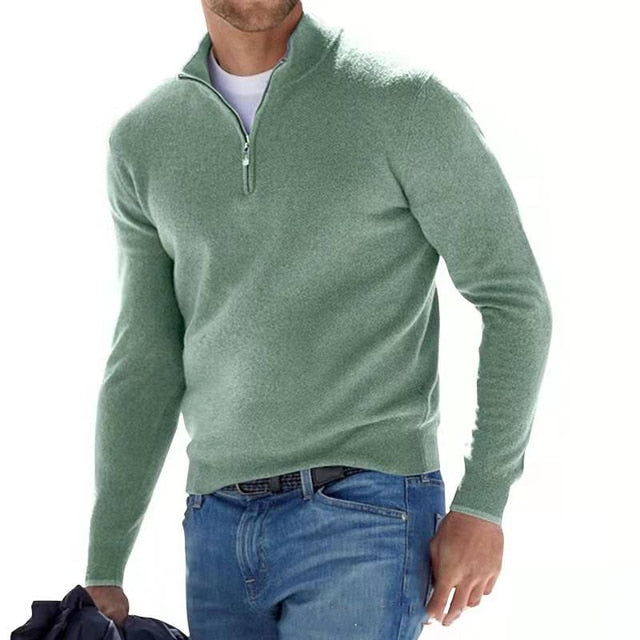 Men's Quarter Zip Sweater - Men's Knitted Half Zip Polo Jumper