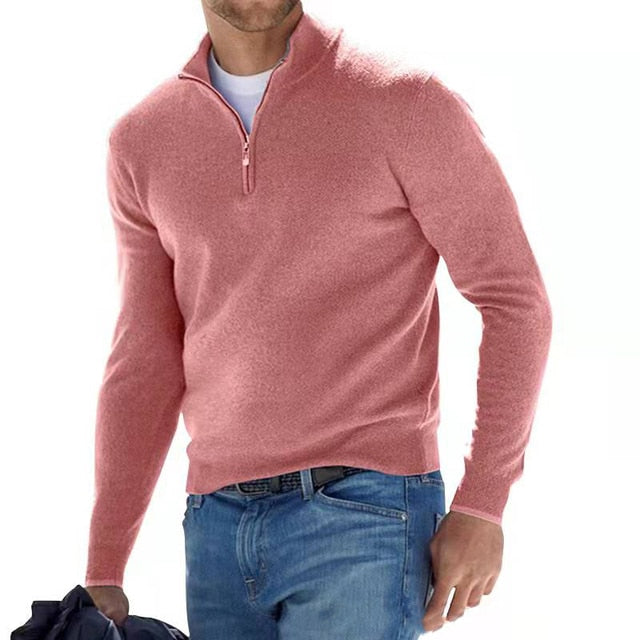 Men's Quarter Zip Sweater - Men's Knitted Half Zip Polo Jumper