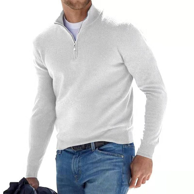 Men's Quarter Zip Sweater - Men's Knitted Half Zip Polo Jumper