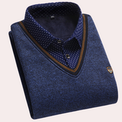 Sweater with Shirt - Men's Collared V-Neck Jumper with Shirt