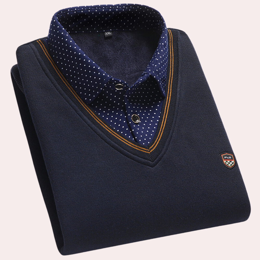 Sweater with Shirt - Men's Collared V-Neck Jumper with Shirt