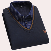 Sweater with Shirt - Men's Collared V-Neck Jumper with Shirt