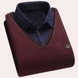 Sweater with Shirt - Men's Collared V-Neck Jumper with Shirt