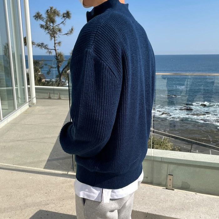 Half-Zip Jumper - Warm - Rib Knit - Knitted Sweater - Men's Half-Zip Pullover