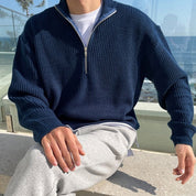 Half-Zip Jumper - Warm - Rib Knit - Knitted Sweater - Men's Half-Zip Pullover