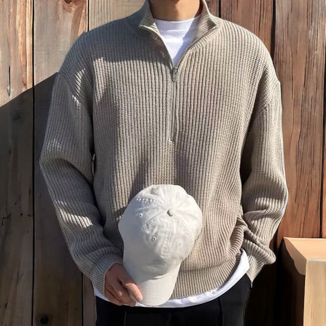 Half-Zip Jumper - Warm - Rib Knit - Knitted Sweater - Men's Half-Zip Pullover