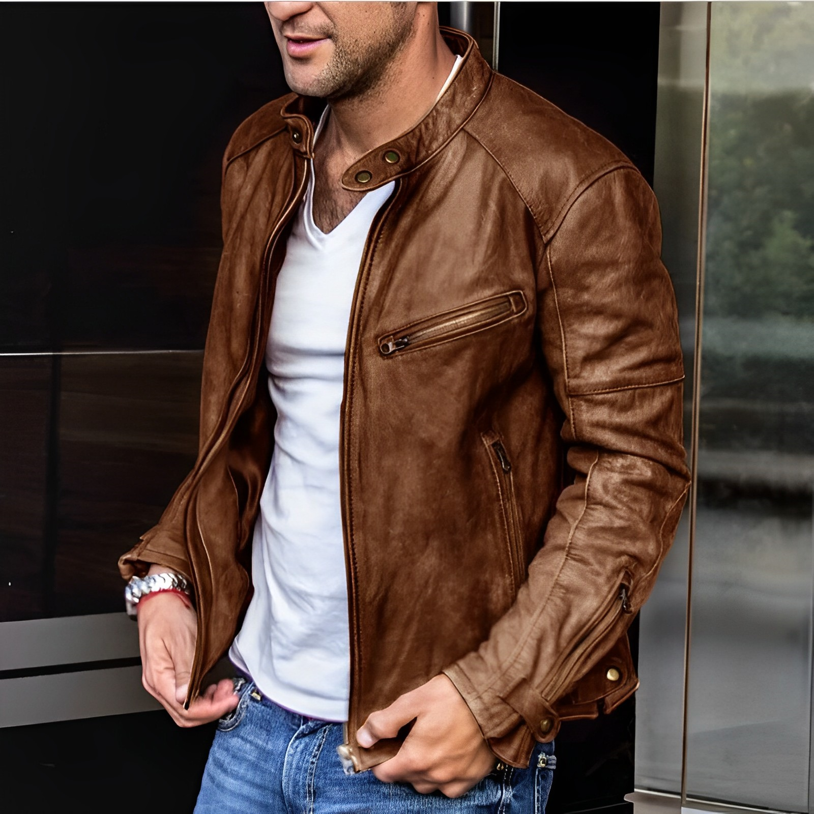 Leather Jacket - Zip-Up - Vintage - Biker Jacket - Men's Leather Jackets
