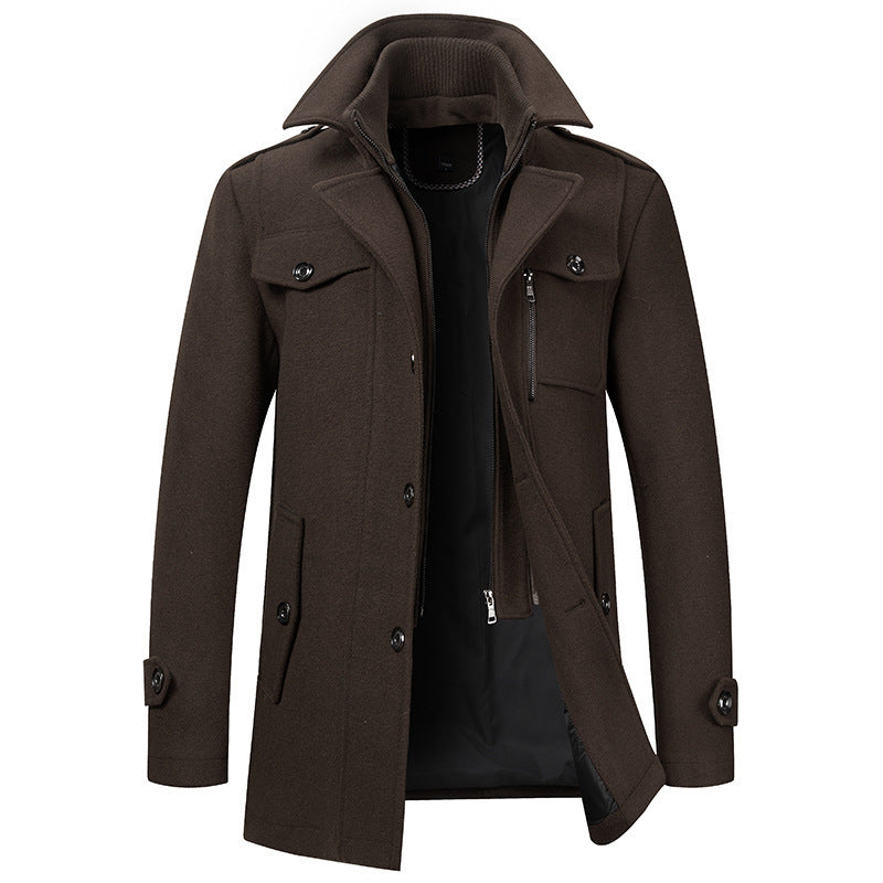 Winter Jacket - Men's Zip-Up Single Breasted Wool Jacket-Winterjacken-Chaps of London-Brown-XS-Chaps of London