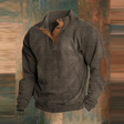 Winter Pullover - Men's Warm Button Neck Pullover Sweater with Elbow Patches
