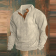 Winter Pullover - Men's Warm Button Neck Pullover Sweater with Elbow Patches
