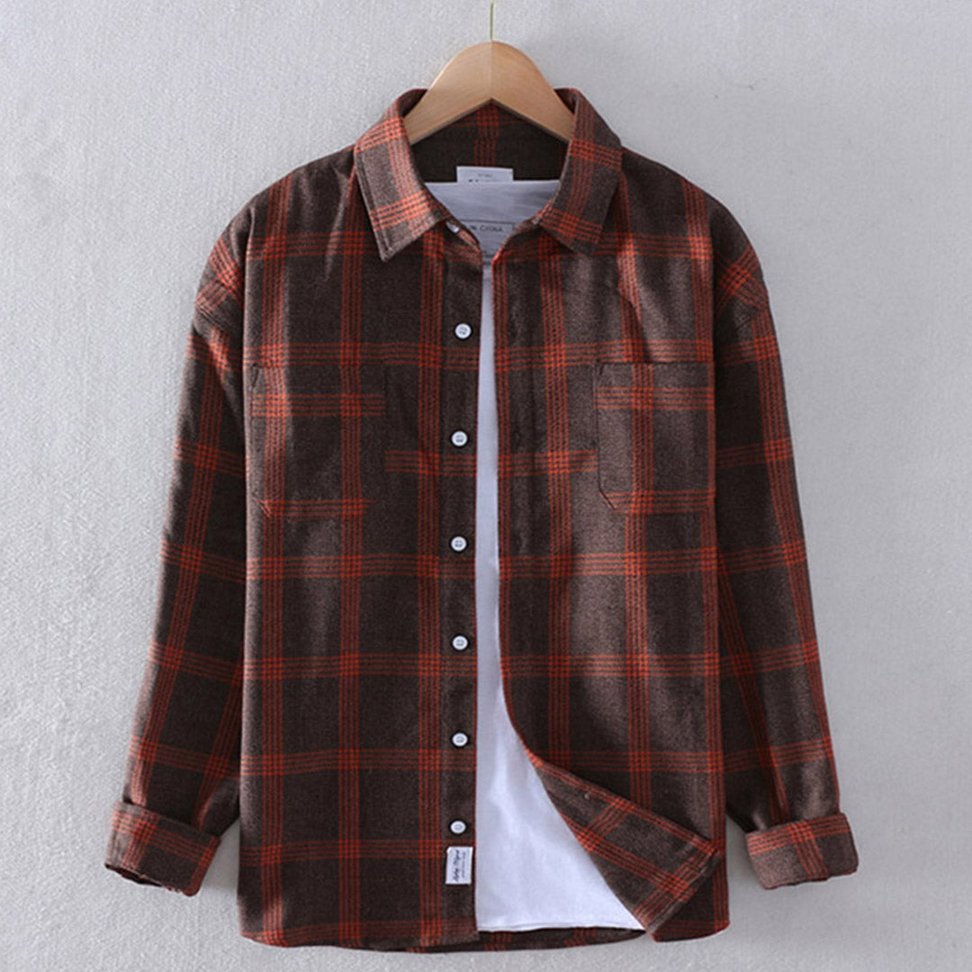 Plaid Shirt - Men's Button-Up Checkered Long Sleeve Shirt