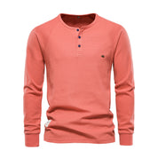 Long Sleeve T-Shirt - Men's Plain Quarter Button Long Sleeve Shirt