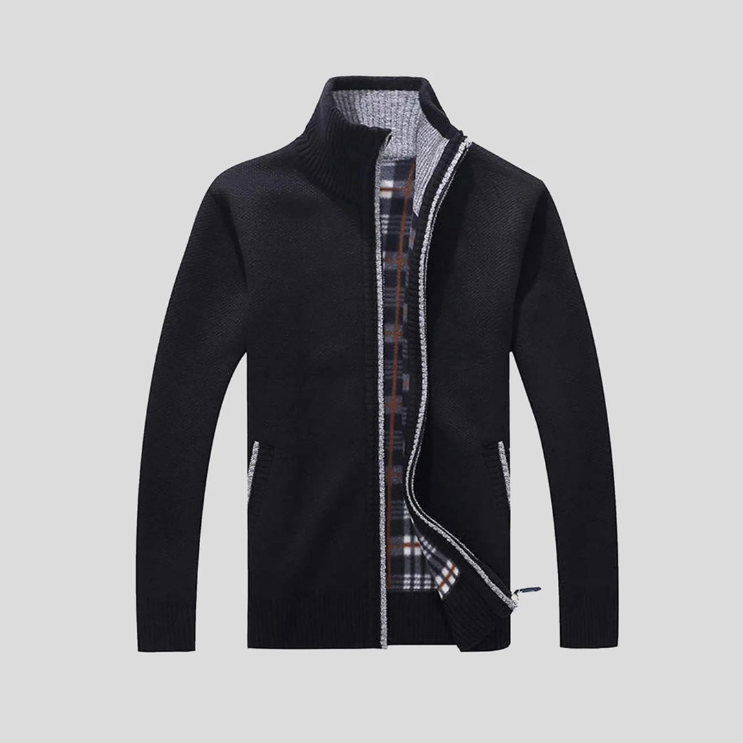 Knitted Cardigan - Men's Warm Standing Collar Zip-Up Cardigan