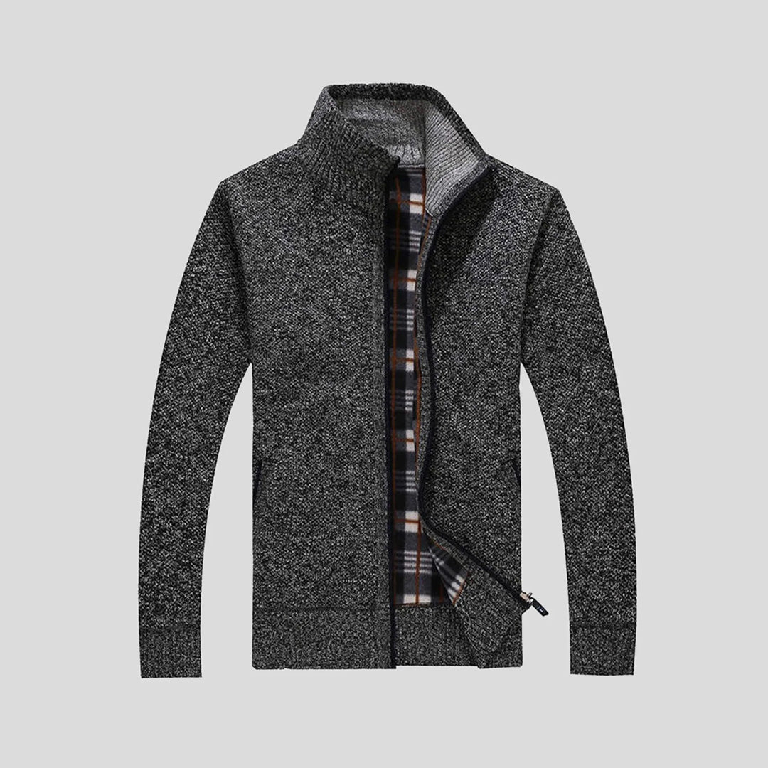 Knitted Cardigan - Men's Warm Standing Collar Zip-Up Cardigan