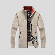 Knitted Cardigan - Men's Warm Standing Collar Zip-Up Cardigan