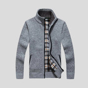 Knitted Cardigan - Men's Warm Standing Collar Zip-Up Cardigan