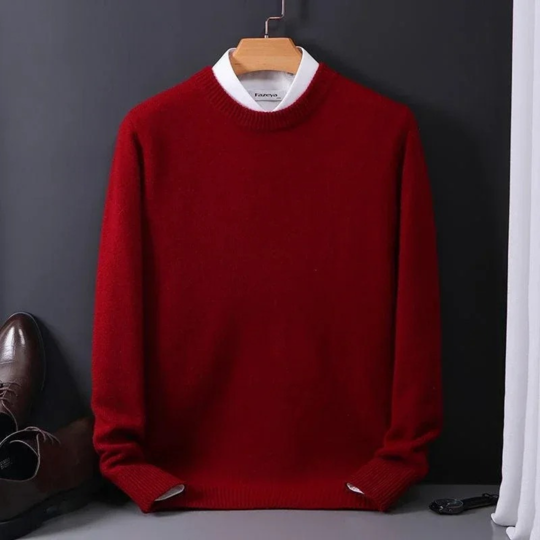 Knitted Sweater - Men's Plain Crew Neck Knitted Jumper for Winter-Men's Sweater-Chaps of London-Wine Red-M-Chaps of London