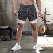 Running Shorts - Quick Dry - Drawstring - 2-in-1 Shorts - Men's Gym Shorts-Fashion Men Shorts Summer-Chaps of London-Gray Camouflage-M-Chaps of London