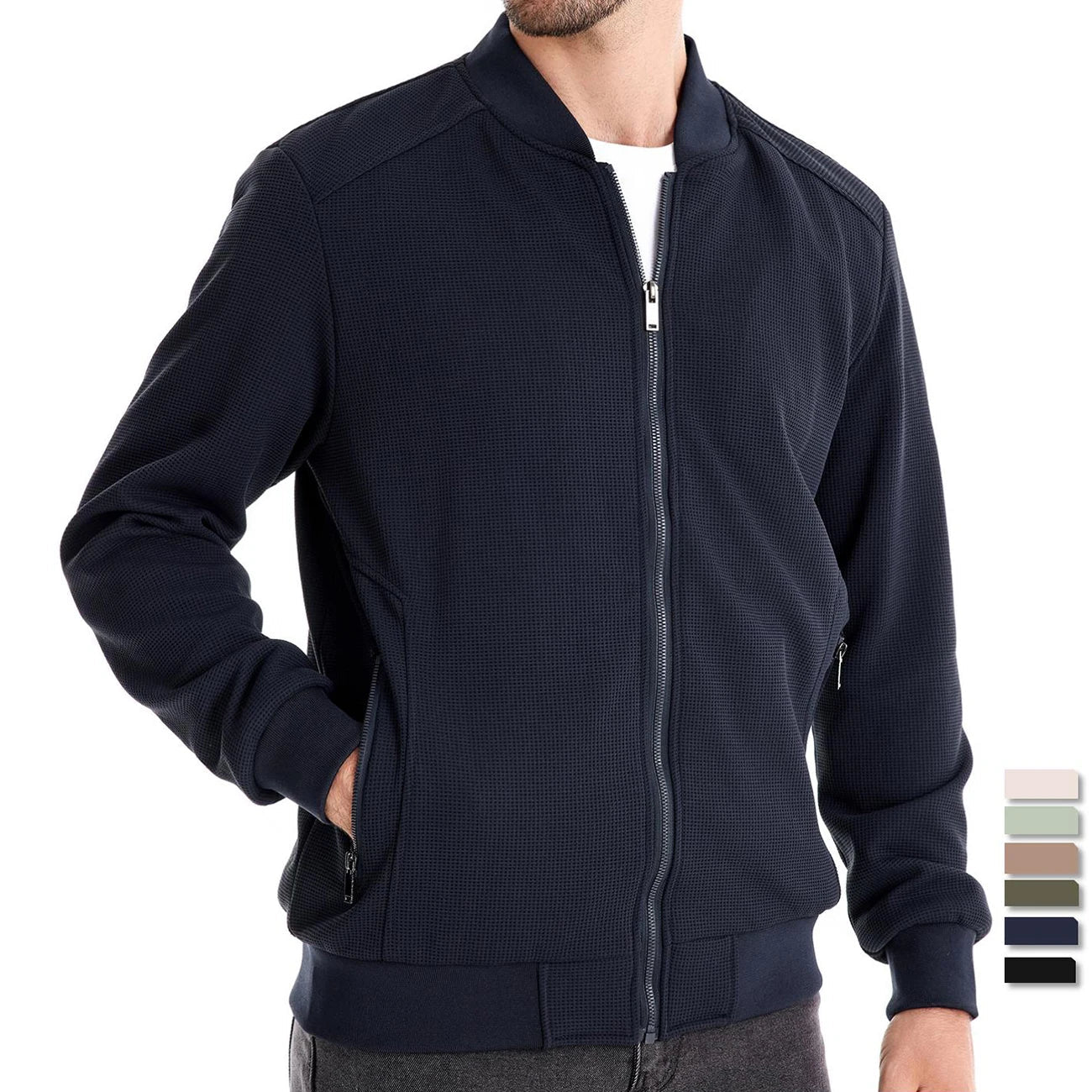 Men's Zip Up Sweatshirt - Casual Full Zip Bomber Sweatshirt Jacket with Pockets