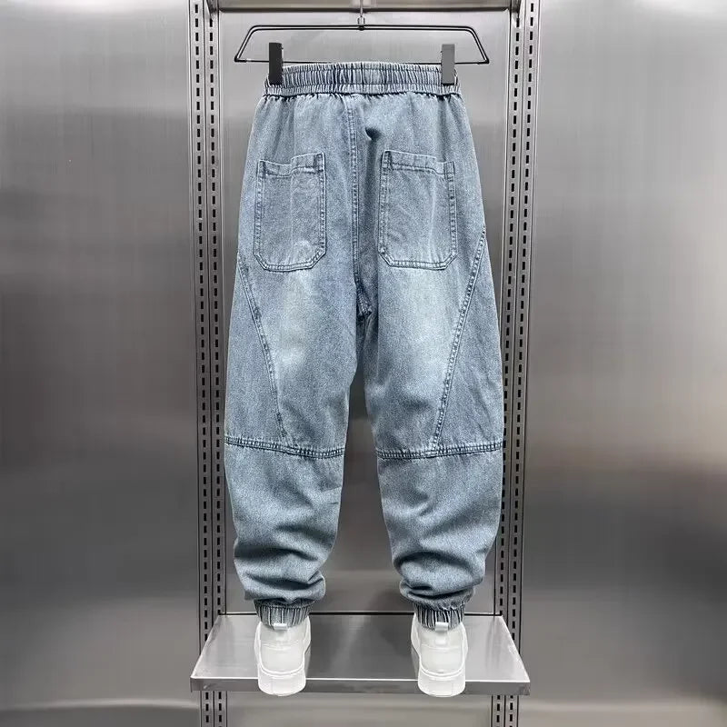 Denim Joggers - Baggy - Elastic Waist - Jogger Jeans - Men's Trousers