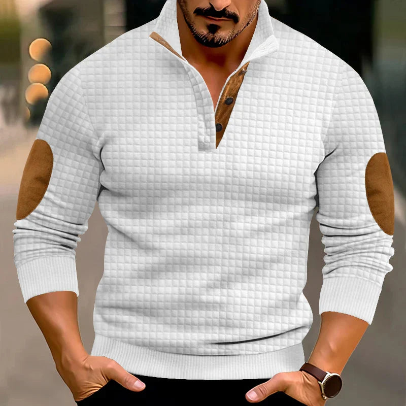 Sweatshirt - Men's Warm Waffle Pullover Sweater with Elbow Patches