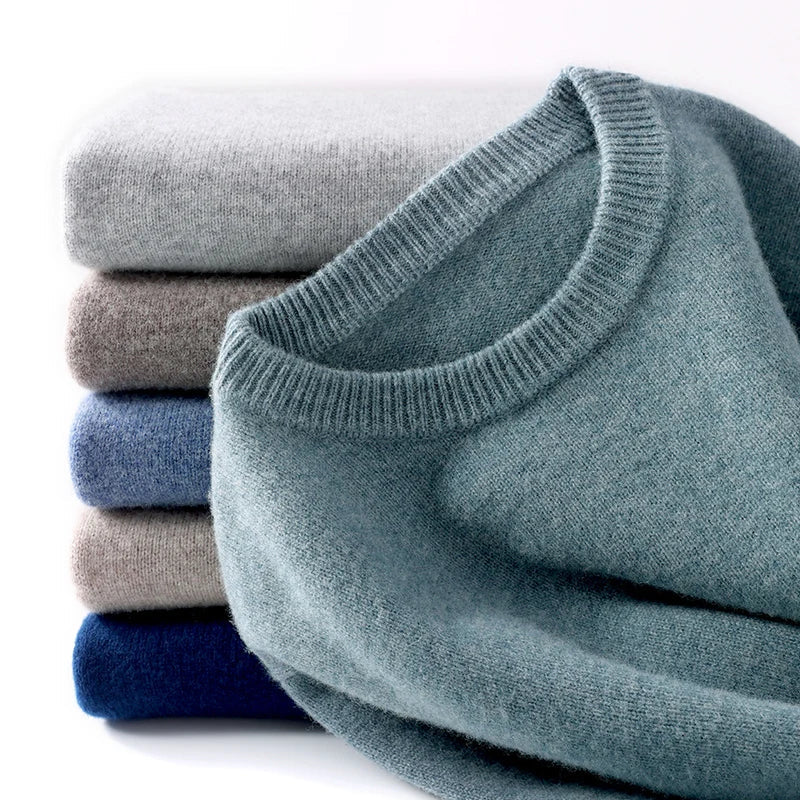 Knitted Jumper - Men's Warm Round Neck Knit Pullover Sweater