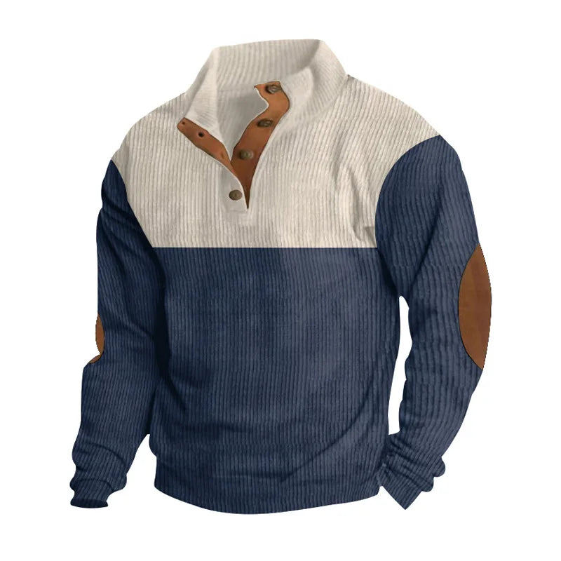 Winter Pullover - Elbow Patches - Button Neck - Sweater - Men's Clothing