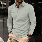 Polo Shirt - Men's Collared Long Sleeve Polo Shirt