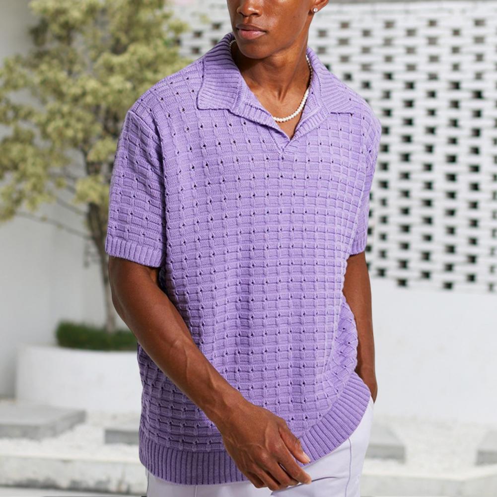 Knitted Polo Tshirt - Men's Loose Fit Short Sleeve Collared Polo Shirt