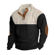 Winter Pullover - Elbow Patches - Button Neck - Sweater - Men's Clothing