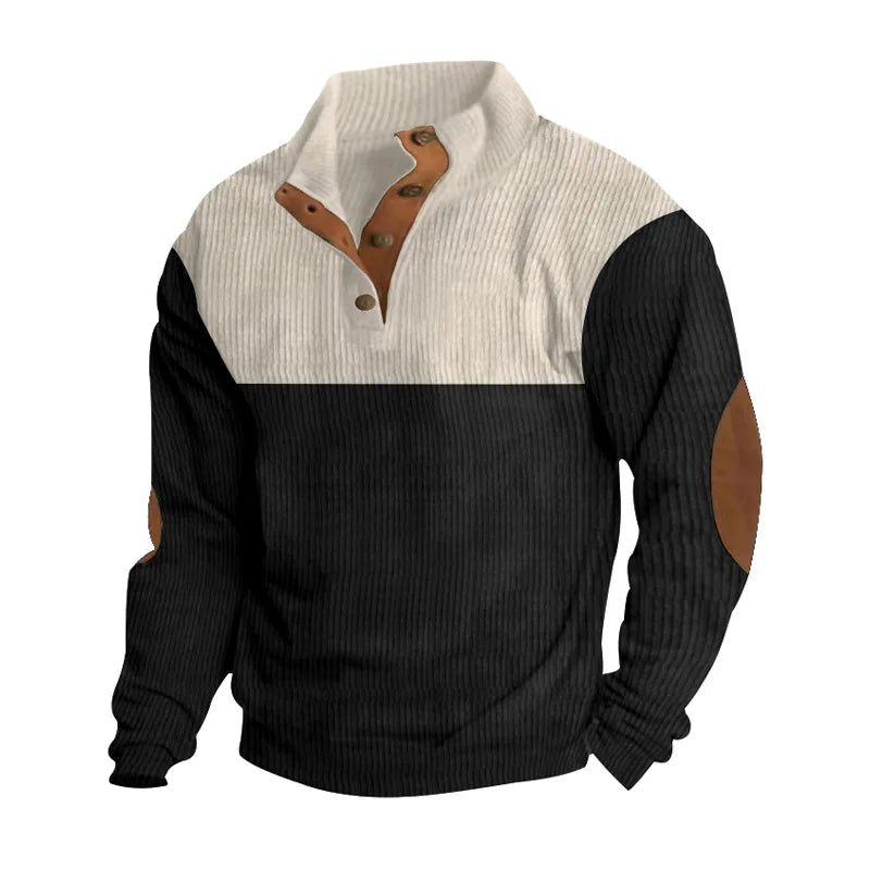 Winter Pullover - Elbow Patches - Button Neck - Sweater - Men's Clothing