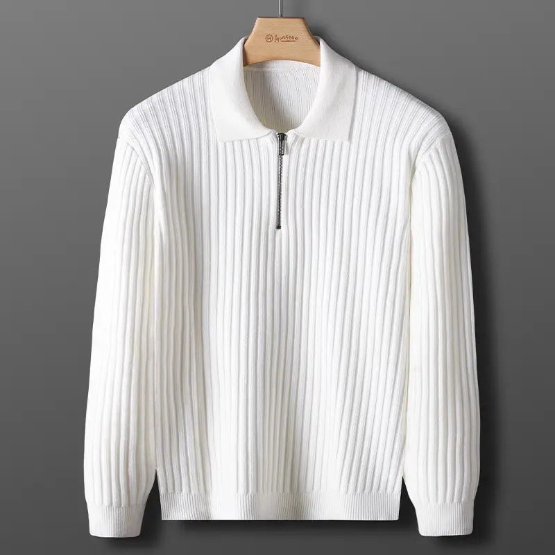 Quarter Zip Jumper - Men's Collared Knitted Polo Pullover Sweater