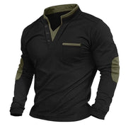 Men's V-Neck Pullover - Elbow Patches - Button Neck - Sweatshirt - Men's Clothing
